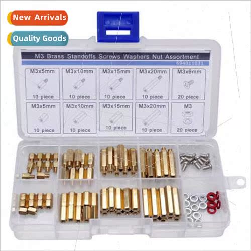 120pcs M3 Brass Hexagonal Studs Screws Nuts Washers Box Set