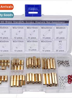 120pcs M3 Brass Hexagonal Studs Screws Nuts Washers Box Set