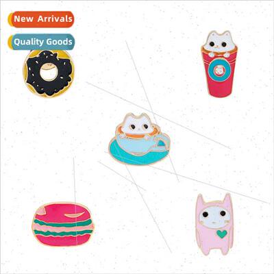 Cute Teacup Corsage Cat Pin Donut Macaroon Alloy Oil Drip Br
