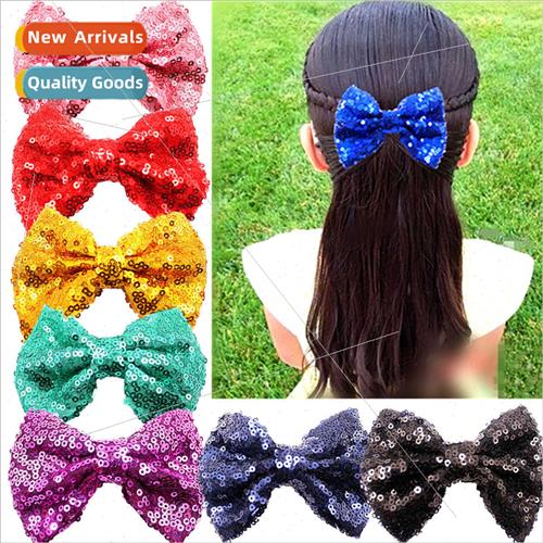 Europe children jewelry 4inch sequins bow hair clips girls s