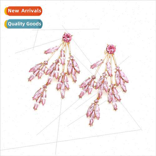 ZA temperament ins wind hollow alloy inlaid diamond leaf ear
