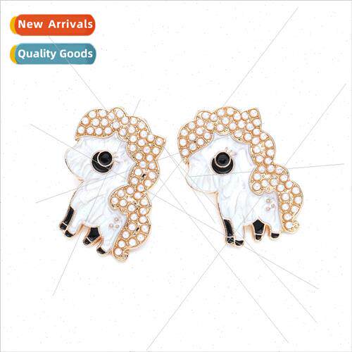 fashion new cartoon alloy oil drop imation pearl pony earrin