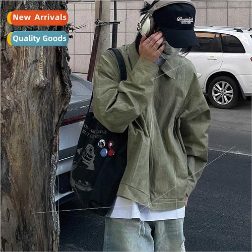 Super good-looking army green retro old cracked splash windp