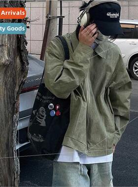 Super good-looking army green retro old cracked splash windp