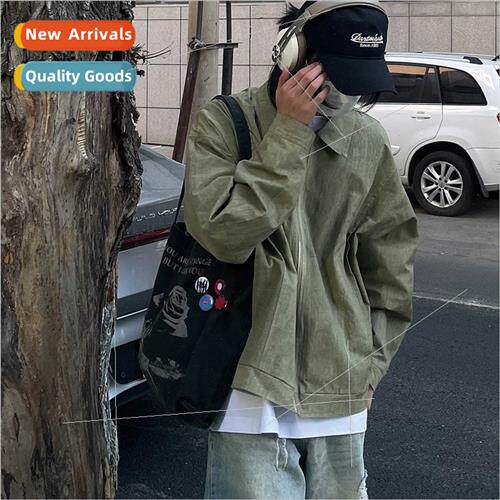 Super good-looking army green retro old cracked splash windp