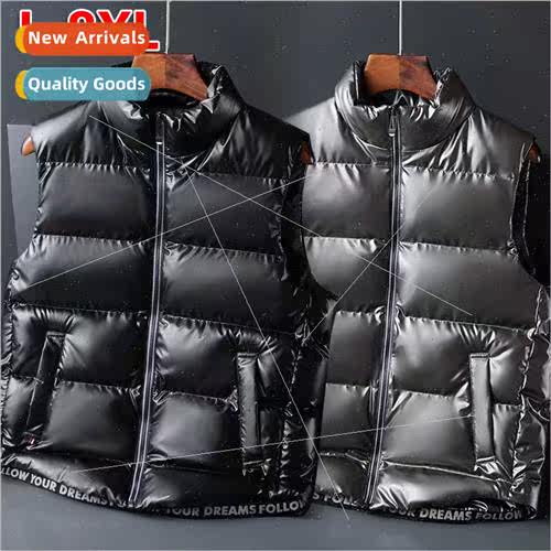 Down cotton glossy vest men fall winter light warm standing