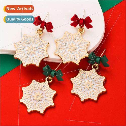 Christmas elements S925 silver needle bow earrings alloy oil