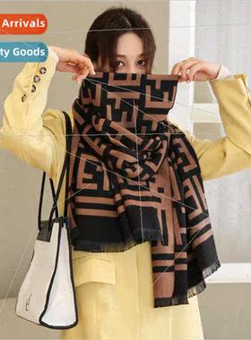 2023 Korean  new geometric pattern imation cashmere scarf fa