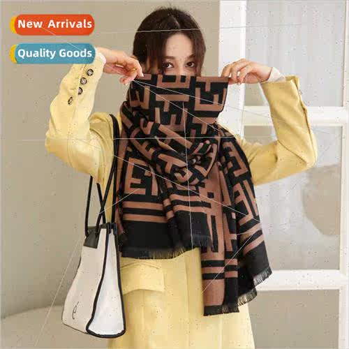2023 Korean  new geometric pattern imation cashmere scarf fa