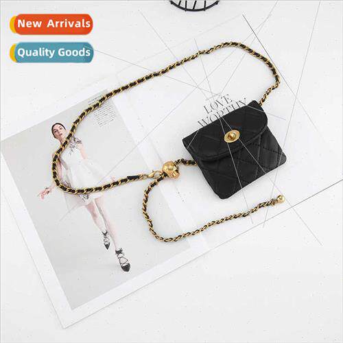 New small gold ball waist chain bag female French lattice be