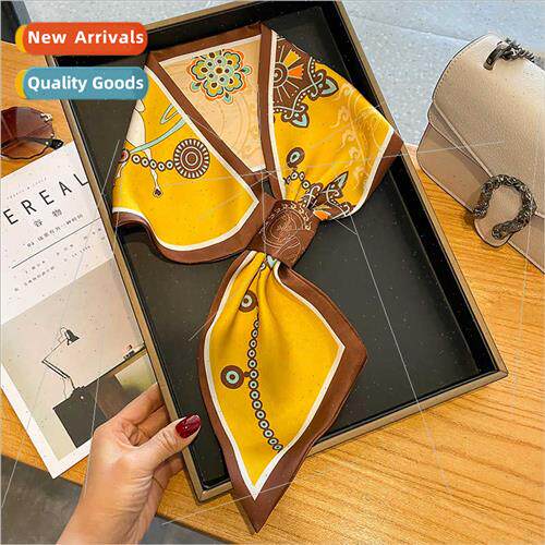 2023 Korean  spring fall printing silk scarf female double-s
