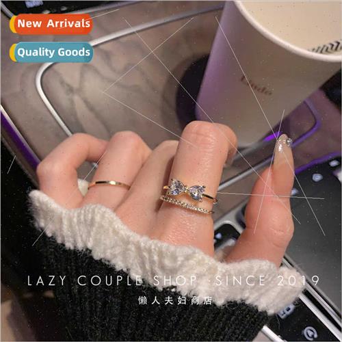 Super sparkling bow tie ring female ins niche micro set zirc