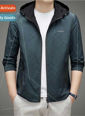 Spring Autumn reversible jacket reversible wear hat removabl