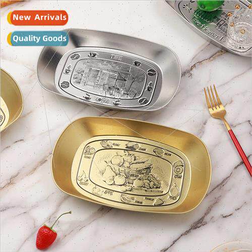 New gold boat-shaped fru plate tinplate printing dinner plat