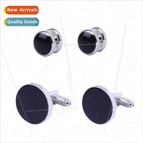 mple French metal drip oil cufflinks pure black round enamel