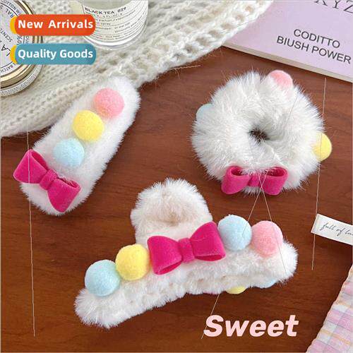 Autumn winter whe plush bow hair accessories hair clips colo