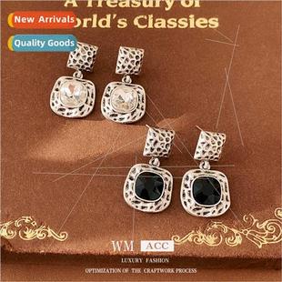diamonds pleated retro pin fashion earrings lver square