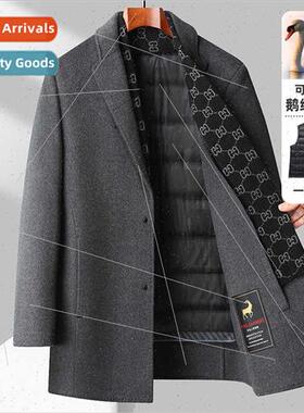 Men double-sided tweed coat winter thickened wool tweed down