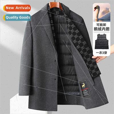Men double-sided tweed coat winter thickened wool tweed down