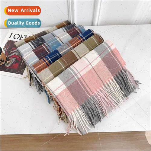 new English grid imation cashmere plaid scarf Korean  retro