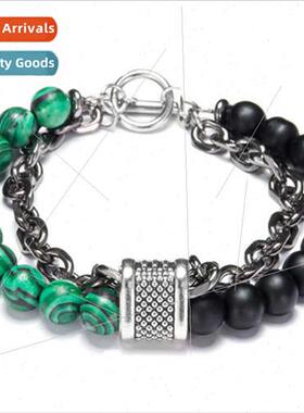 Frosted Mapstone Men Bracelet Beaded Metal Bracelet Accessor