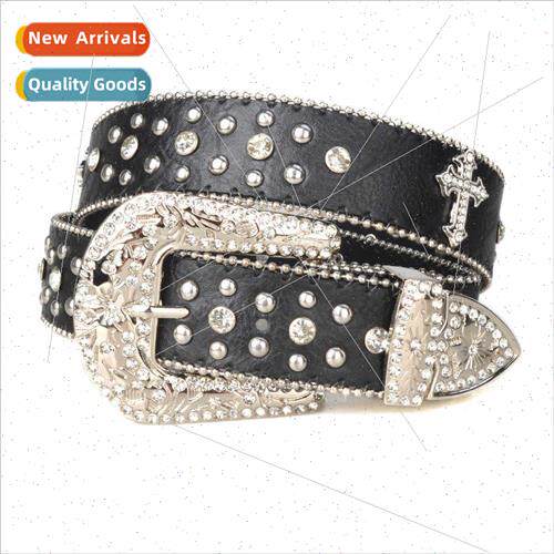 Europe rivets inlaid ladies belt punk decorative belt cross
