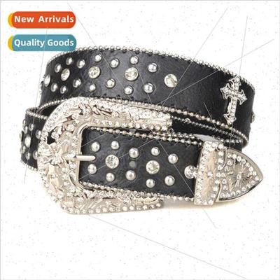 Europe rivets inlaid ladies belt punk decorative belt cross