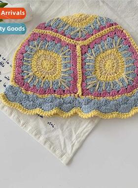 small fresh hand-knted pot hat female spring summer sweet hu