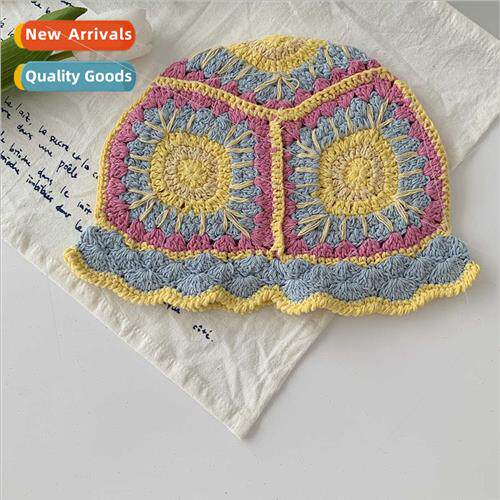 small fresh hand-knted pot hat female spring summer sweet hu