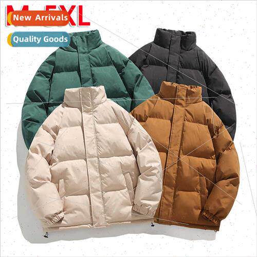 Solid color stand-up collar cotton jacket men winter new Kor