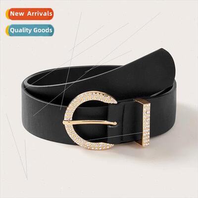 New buckle ring diamond buckle black fresh sweet belt simple