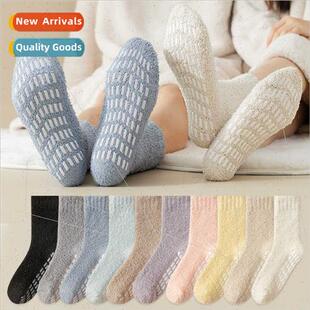 color thick calf velvet padded mid solid female Coral socks