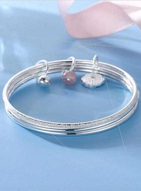 Silver Strawberry Crystal Ruyi Three Rings Bangle S999 Silve