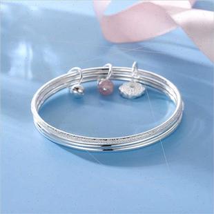 Silver Strawberry Crystal Ruyi Three Rings Bangle S999 Silve