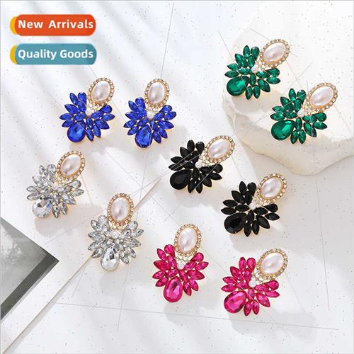 Europe new floral earrings S925 silver needle alloy diamonds