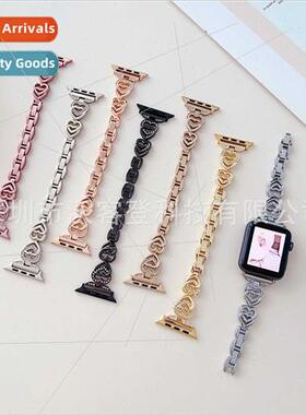 适用Apple watch double love diamond encrusted metal strap ap