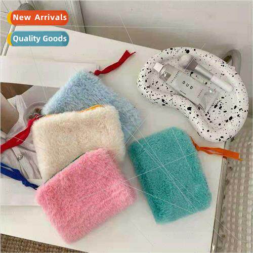 Korea simple ins plush color clashing coin purse mini cute c