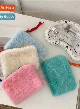 Korea simple ins plush color clashing coin purse mini cute c