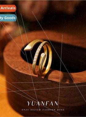 s925 silver double zirconia ring female simple line finger r