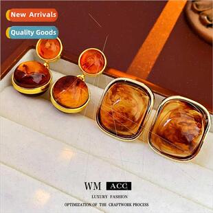 curry wint lver retro earrings autumn resin needle geometric