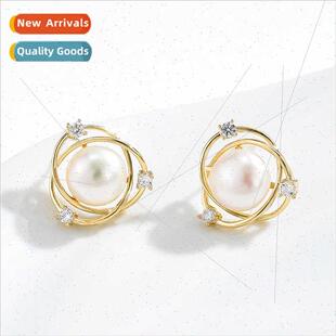 simple luxury planet flowers zirconia earrings S925 silver p