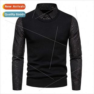 Slim men sleeve shirt dot new polka long 2023 collar Fall