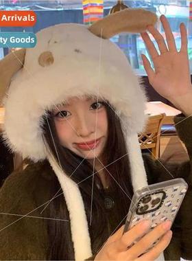 Cute color collision cute puppy dog ears hat female winter w