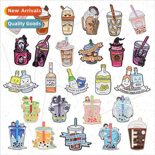 Cartoon creative milk tea cup series design brooch personaly
