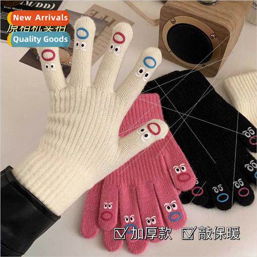 Cute warm knted woolen gloves female fall winter open finger
