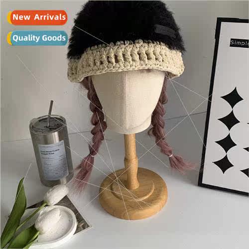 che designer  handmade wool splicing knted cap female Korean