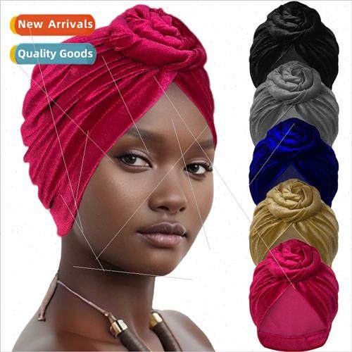 Velvet around flowers turban cap new twisted disk flower cap