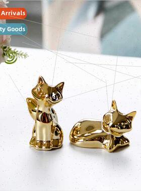 mple small fox ornament cute gold ceramic home decor abstrac