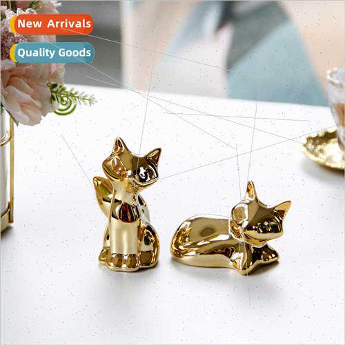 mple small fox ornament cute gold ceramic home decor abstrac