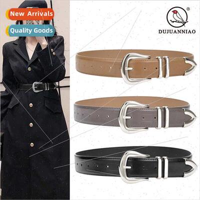 Fashion simple silver pin buckle cowhide wide belt women aut